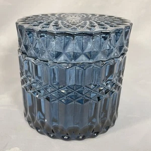 Geformtes Glas Deckeldose Rauchblau Andenken Schmuck Schmuckschatulle Kerzenhalter - Bild 1 von 10