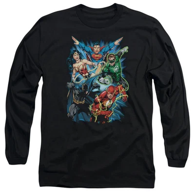 Jla Jl Assemble Mens Long Sleeve Shirt Black Officially Licensed - Image 1 of 3
