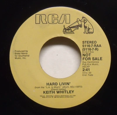 Keith Whitley - Hard Livin' - 1986 Country Promo 45 on RCA - Image 1 of 2
