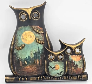 OOAK 3D Wall Art Owl Gothic Cemetary Bats Spooky Vintage Syroco Upcycle USA Made - Picture 1 of 11