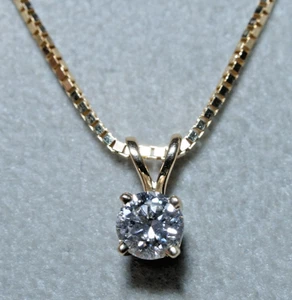 1/3 Carat Natural Diamond 14K Yellow Gold Pendant 18" Box Chain, 3 grams - Picture 1 of 10