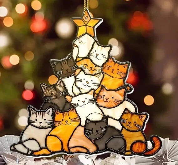 2D Acrylic Christmas Hanging Decoration - Cat Christmas Tree - New