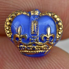 VTG Blue Moonglow Glass Kiddie Realistic Goofie Sewing Button Gold Crown 7/16"