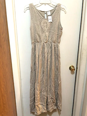 Maxi Dress Crochet Top Sleeveless Lined Tan Size M Womens Rayon/Poly/Cotton NWT - Image 1 of 4
