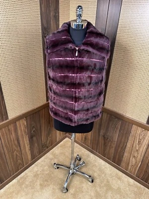 CAROLINA HERRERA DESIGNER DYED EGGPLANT SHEARED WEASEL FUR VEST 外套 8 M — 第 1/4 张图片