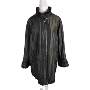 regent park Wms 1X Brown Color Faux Fur Trim Nylon Poly Med Weight Coat B10 - Picture 1 of 24