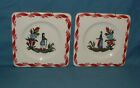 VINTAGE GIEN FRANCE DECORATIVE 5 3/4" SQUARE PLATES W/ HANGERS - USED CONDITION