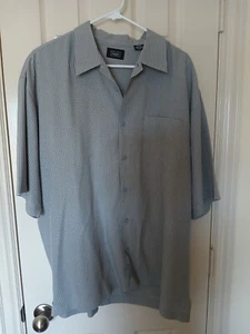 Hager Mens XL Gray Plaid Short Sleeve Casual Button Up - Picture 1 of 3