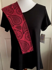 Lularoe Outfit Perfect T Small Solid Black & OS Red Black Paisley  Leggings - Picture 1 of 6