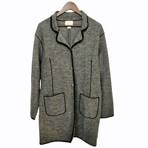 Field Manor Damen Tunika Wolljacke Gr. L grau schwarz Paspel modern Klassiker - Bild 1 von 12