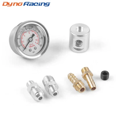 Universal 1/8 NPT Fuel Pressure Regulator Gauge Liquid Filled Polished+Adaptor  - Image 1 of 4