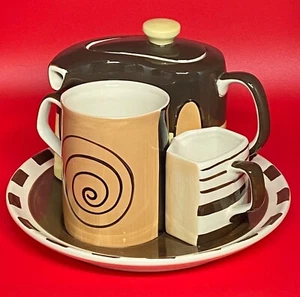 Retro Tea or Coffee Set Creamer Mug Pot Platter - Picture 1 of 3