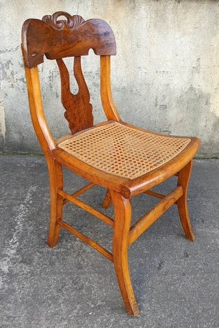 Antique Vintage Old Carved Wood Wooden Side Accent Dining Desk Chair Caned Seat Cover