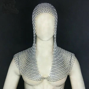 Chainmail Hood 10 mm Butted Aluminum Silver Color Costume Armor - Picture 1 of 5