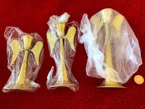 NEW in Box 3 Pc MCM Vtg Solld Brass Angel Wing Candle Holder Sticks ~ From India - Picture 1 of 3