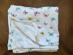 VTG Carters White Baby Blanket Butterflies Pink Blue Yellow Cotton Stretchy - Picture 1 of 12