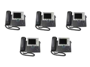 5x Cisco UC Phone CP-7945G IP VoIP Phone Gray Stand Handset - Afbeelding 1 van 5