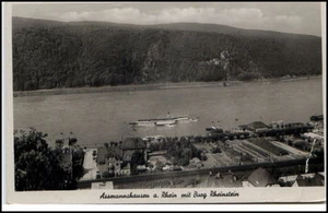 Assmannshausen alte Poskarte 1937 gelaufen Teilansicht mit Burg Rheinstein - Bild 1 von 1