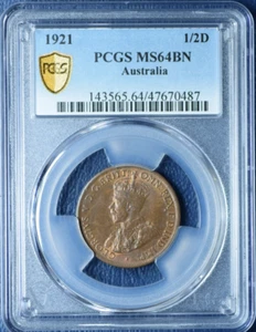 1921 HALFPENNY MS64BN CHOICE UNC PCGS NICER FIELDS AMOUNTS OF RED (C) - Picture 1 of 2