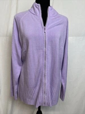 Quacker Factory Lavender Knit Zip Front Cardigan Sweater Size M NWT - Image 1 of 2