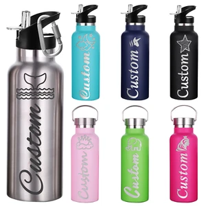 Custom Engraved Name Sport Water Bottles Personalized Water Bottles with Straw - Picture 1 of 13