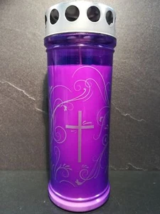 12x JEKA 7 Tage Motiv Grabkerze Violett mit Silberornament | Grablicht, Öllicht - Bild 1 von 4