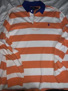 Vintage Ralph Lauren Polo Custom Fit Rugby Orange White Royal Blue Size 2XL - Picture 1 of 9