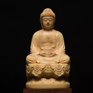 Shakyamuni Solid Wood Buddha Statue Boxwood Feng Shui Sculpture Home Decor Gift - Picture 1 of 14