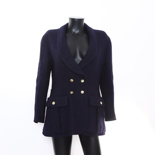 Giacca doppiopetto CHANEL anni 90 cotone marca COCO blu navy WS7061