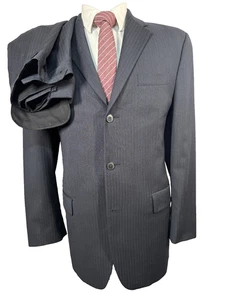 DKNY Hombres Gris Carbón Lana AZUL RAYAS 2 Piezas Traje 38R Chaqueta 34x29 Pantalón - Imagen 1 de 13