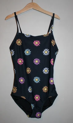 Traje de baño recortado margaritas estampado floral multicolor negro azul marino antiguo para niñas L 10/12 Foto 1 de 2