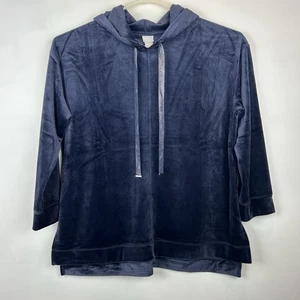 Chicos Zenergy Sweatshirt Womens XL Navy Blue Velour Hoodie 3 Tunic Soft Casual - Picture 1 of 10
