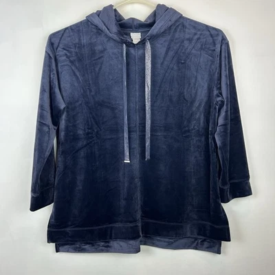 Chicos Zenergy Sweatshirt Womens XL Navy Blue Velour Hoodie 3 Tunic Soft Casual - Image 1 of 4