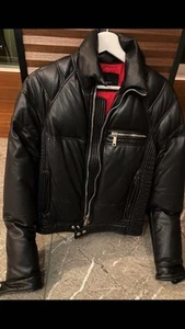 Used Dsquared2 Leather Down Biker Jacket Size 46 Black - Picture 1 of 6