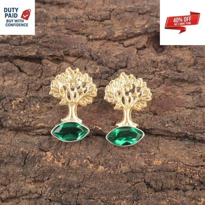 Cyber Monday Sale Sterling Silver Marquise Natural Green Emerald Wife Earrings - Image 1 of 4