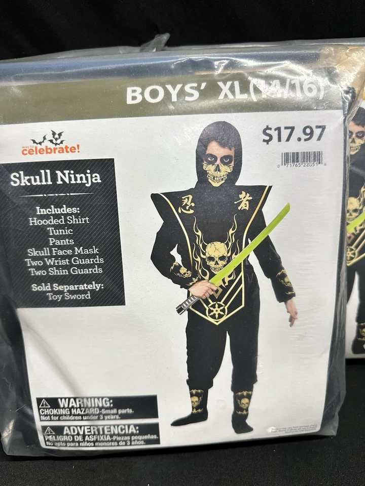 Fantasia de ninja masculina Way To Celebrate Skull. Tamanho XL (14-16). Novo com etiquetas. - Imagem 1 de 3