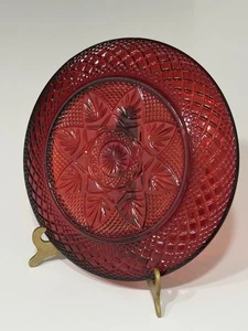 Cristal d'Arques-Durand Ruby Red Pressed Glass Dessert Salad Plates 8" Vintage - Picture 1 of 8