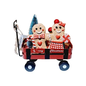 Pan de jengibre niño y niña en vagón feliz Navidad adorno de vacaciones - Imagen 1 de 4