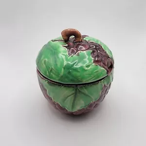 Vintage Grape Shaped Sugar Bowl w Lid Purple Green Ceramic Made Japan 3.75" - Picture 1 of 6