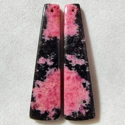 69 Cts Natural Rhodonite Drilled Match Pair Cabochon Gemstone 46.9 X 12.4 MM - Image 1 of 3