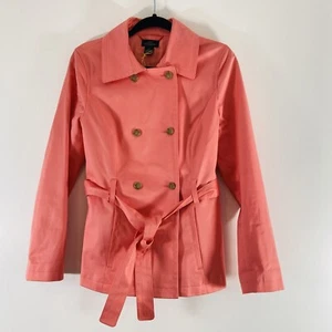 Brooks Brothers 346 Jacket Women's 8 Pink Trench Coat Double Breasted Belt EUC - Picture 1 of 11