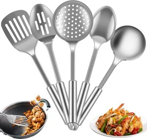 Set of 5 Stainless Steel Kitchen Utensil Set Turner Masher Spoon Cooking Tools - Picture 1 of 9