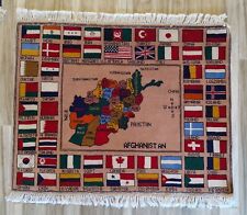 Handmade Afghan Pictorial Rug with Map of Afghanistan Surrounded by World Flags