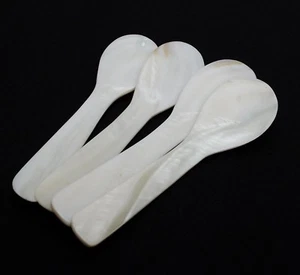 4 piccoli cucchiai madreperla MOP caviale guscio d'uovo servizio ostriche fatti a mano - Foto 1 di 1