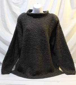 Cristina Women's L Dark Gray Fuzzy Fleece Sweater Mock Neck LS Shoulder Pads - Picture 1 of 12