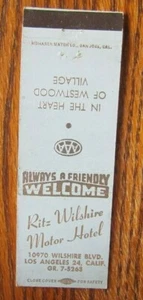 LOS ANGELES, CALIFORNIA MATCHBOOK COVER: RITZ WILSHIRE MOTOR HOTEL MATCHCOVER -E - Picture 1 of 1