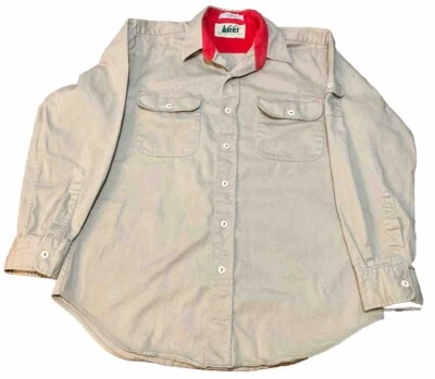 Franela con botones de 3 bolsillos de algodón pesado gris M vintage REI para hombre Foto 1 de 4