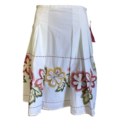 Sunny Leigh Flare Swing Skirt Floral Embroidery Side Zip Midi Boho Hibiscus 6 P - Image 1 of 4