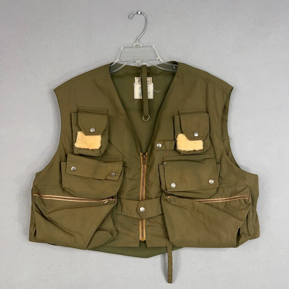 Vintage LL Bean Vest Mens Large Green Fishing Tackle Pack Talon Script Logo 70s - Image 1 of 4