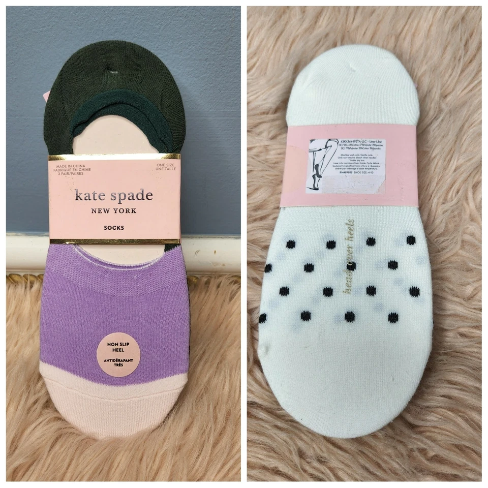 NUEVO SIN ETIQUETAS CALCETINES TACÓN ANTIDESLIZANTES KATE SPADE (PAQUETE DE 3 VARIEDAD) - TALLA DE ZAPATO 4-10 Foto 1 de 1